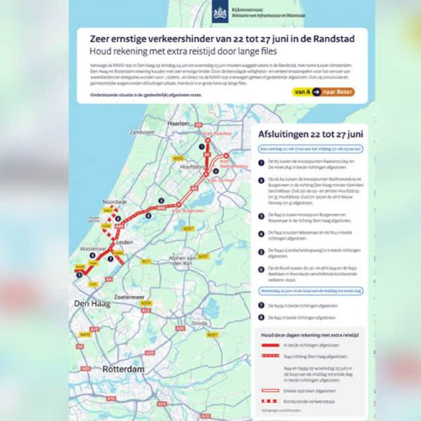 Deze snelwegen en N-wegen in de regio worden afgesloten tijdens NAVO-top